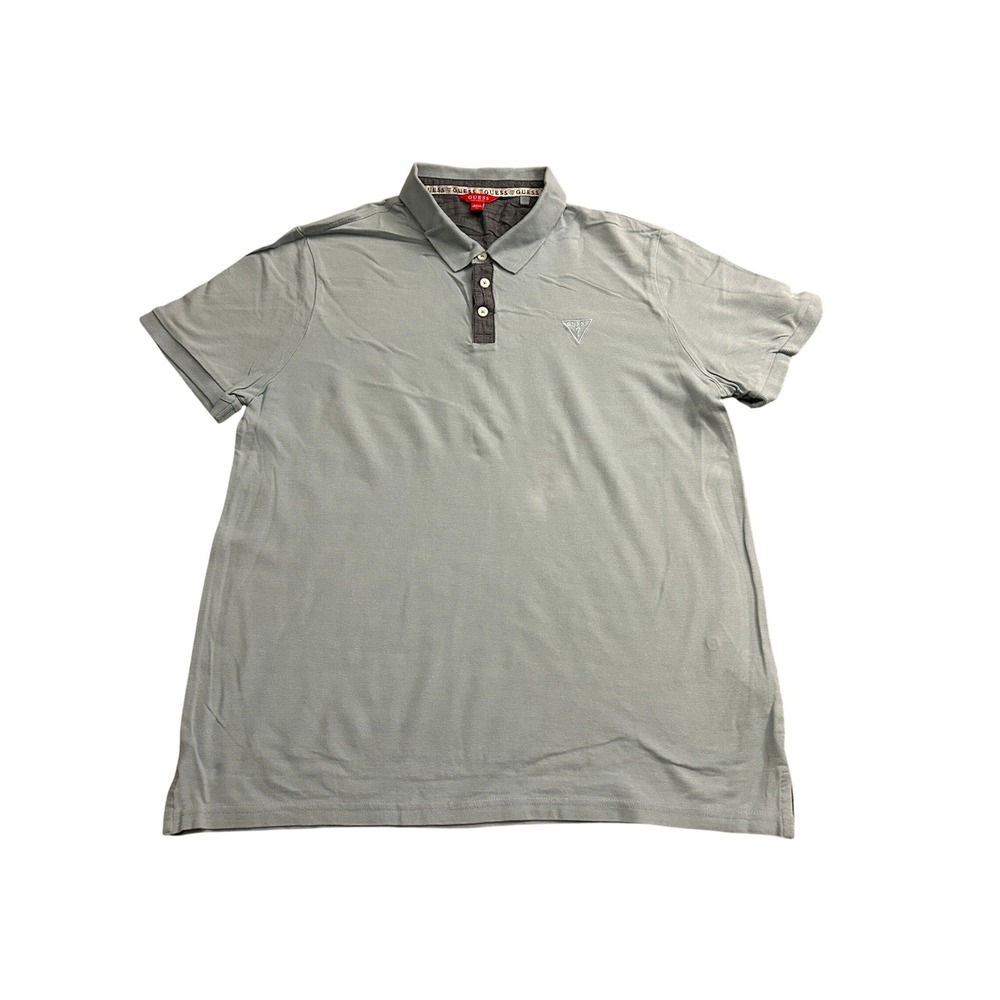 Guess Polo Shirt Mens XL Blue Grey Excellent Short Sleeve Embroidered Logo Pique